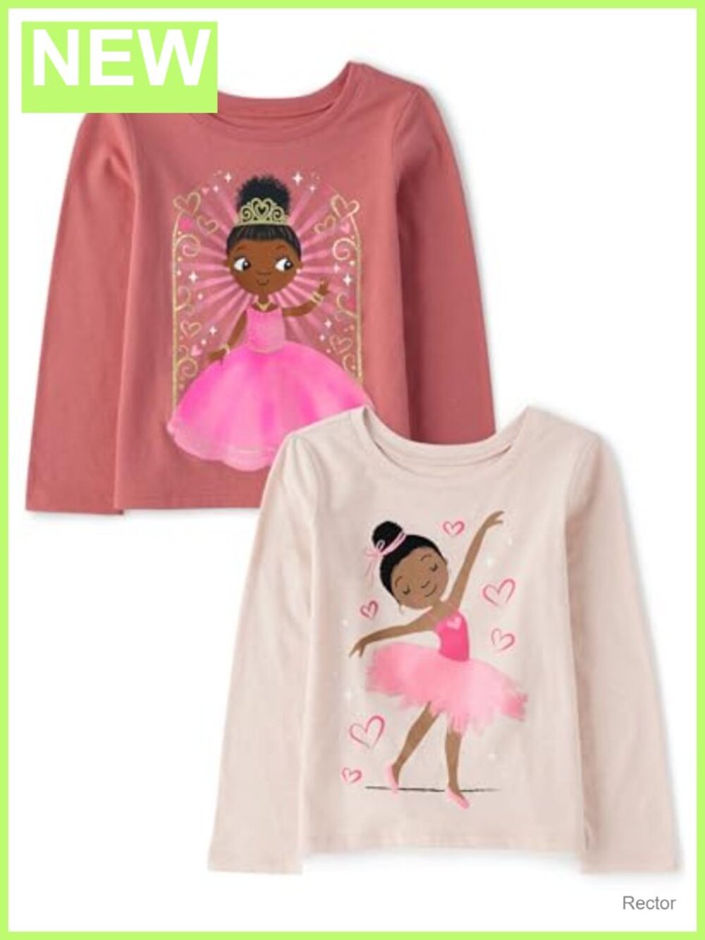 Baby Girls 2-Pack Long Sleeve Graphic Tees Cotton Blend Crew Neck